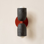 Ceramic Up Down Slim Wall Sconce - Oxide Red Canopy / Black Clay Upper Shade