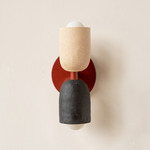 Ceramic Up Down Slim Wall Sconce - Oxide Red Canopy / Tan Clay Upper Shade