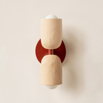 Ceramic Up Down Slim Wall Sconce - Oxide Red Canopy / Tan Clay Upper Shade