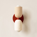 Ceramic Up Down Slim Wall Sconce - Oxide Red Canopy / Tan Clay Upper Shade