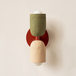 Ceramic Up Down Slim Wall Sconce - Oxide Red Canopy / Green Clay Upper Shade