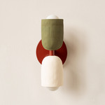 Ceramic Up Down Slim Wall Sconce - Oxide Red Canopy / Green Clay Upper Shade