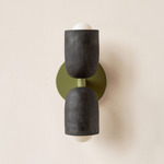 Ceramic Up Down Slim Wall Sconce - Reed Green Canopy / Black Clay Upper Shade