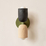 Ceramic Up Down Slim Wall Sconce - Reed Green Canopy / Black Clay Upper Shade