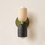 Ceramic Up Down Slim Wall Sconce - Reed Green Canopy / Tan Clay Upper Shade