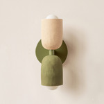 Ceramic Up Down Slim Wall Sconce - Reed Green Canopy / Tan Clay Upper Shade