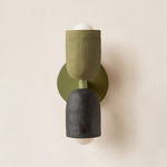 Ceramic Up Down Slim Wall Sconce - Reed Green Canopy / Green Clay Upper Shade