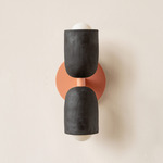 Ceramic Up Down Slim Wall Sconce - Peach Canopy / Black Clay Upper Shade