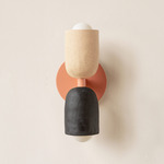 Ceramic Up Down Slim Wall Sconce - Peach Canopy / Tan Clay Upper Shade