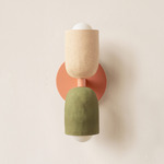 Ceramic Up Down Slim Wall Sconce - Peach Canopy / Tan Clay Upper Shade