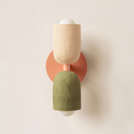 Ceramic Up Down Slim Wall Sconce - Peach Canopy / Tan Clay Upper Shade