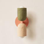 Ceramic Up Down Slim Wall Sconce - Peach Canopy / Green Clay Upper Shade