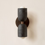 Ceramic Up Down Slim Wall Sconce - Patina Brass Canopy / Black Clay Upper Shade