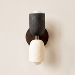 Ceramic Up Down Slim Wall Sconce - Patina Brass Canopy / Black Clay Upper Shade