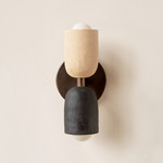 Ceramic Up Down Slim Wall Sconce - Patina Brass Canopy / Tan Clay Upper Shade