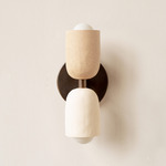 Ceramic Up Down Slim Wall Sconce - Patina Brass Canopy / Tan Clay Upper Shade
