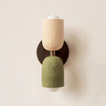 Ceramic Up Down Slim Wall Sconce - Patina Brass Canopy / Tan Clay Upper Shade