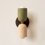 Ceramic Up Down Slim Wall Sconce - Patina Brass Canopy / Green Clay Upper Shade