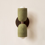 Ceramic Up Down Slim Wall Sconce - Patina Brass Canopy / Green Clay Upper Shade