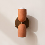 Ceramic Up Down Wall Sconce - Patina Brass Canopy / Terracotta Upper Shade