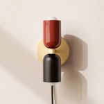 Up Down Plug-In Wall Sconce - Bone Canopy / Oxide Red Upper Shade