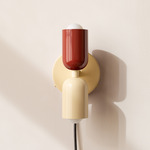Up Down Plug-In Wall Sconce - Bone Canopy / Oxide Red Upper Shade