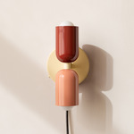 Up Down Plug-In Wall Sconce - Bone Canopy / Oxide Red Upper Shade