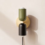 Up Down Plug-In Wall Sconce - Bone Canopy / Reed Green Upper Shade