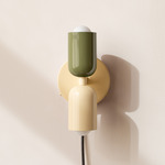 Up Down Plug-In Wall Sconce - Bone Canopy / Reed Green Upper Shade