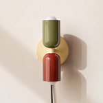 Up Down Plug-In Wall Sconce - Bone Canopy / Reed Green Upper Shade