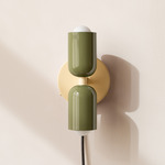 Up Down Plug-In Wall Sconce - Bone Canopy / Reed Green Upper Shade