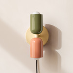 Up Down Plug-In Wall Sconce - Bone Canopy / Reed Green Upper Shade