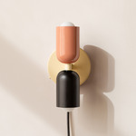 Up Down Plug-In Wall Sconce - Bone Canopy / Peach Upper Shade