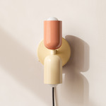 Up Down Plug-In Wall Sconce - Bone Canopy / Peach Upper Shade