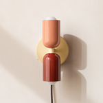 Up Down Plug-In Wall Sconce - Bone Canopy / Peach Upper Shade