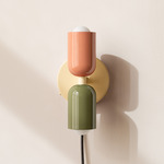 Up Down Plug-In Wall Sconce - Bone Canopy / Peach Upper Shade