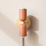 Up Down Plug-In Wall Sconce - Bone Canopy / Peach Upper Shade