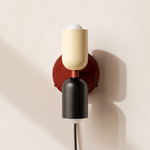 Up Down Plug-In Wall Sconce - Oxide Red Canopy / Bone Upper Shade