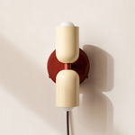 Up Down Plug-In Wall Sconce - Oxide Red Canopy / Bone Upper Shade