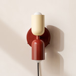 Up Down Plug-In Wall Sconce - Oxide Red Canopy / Bone Upper Shade