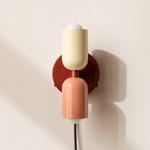 Up Down Plug-In Wall Sconce - Oxide Red Canopy / Bone Upper Shade