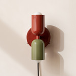 Up Down Plug-In Wall Sconce - Oxide Red Canopy / Oxide Red Upper Shade