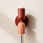 Up Down Plug-In Wall Sconce - Oxide Red Canopy / Oxide Red Upper Shade
