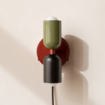 Up Down Plug-In Wall Sconce - Oxide Red Canopy / Reed Green Upper Shade