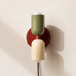 Up Down Plug-In Wall Sconce - Oxide Red Canopy / Reed Green Upper Shade