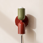 Up Down Plug-In Wall Sconce - Oxide Red Canopy / Reed Green Upper Shade