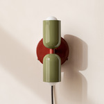 Up Down Plug-In Wall Sconce - Oxide Red Canopy / Reed Green Upper Shade