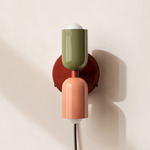 Up Down Plug-In Wall Sconce - Oxide Red Canopy / Reed Green Upper Shade