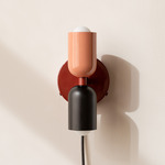 Up Down Plug-In Wall Sconce - Oxide Red Canopy / Peach Upper Shade
