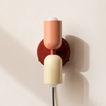 Up Down Plug-In Wall Sconce - Oxide Red Canopy / Peach Upper Shade